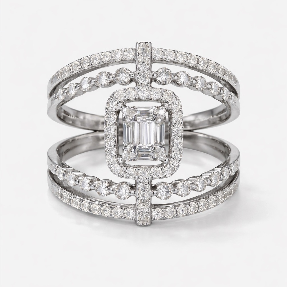 Silver Multi-Band Halo Diamond Ring - Picture 1 of 4